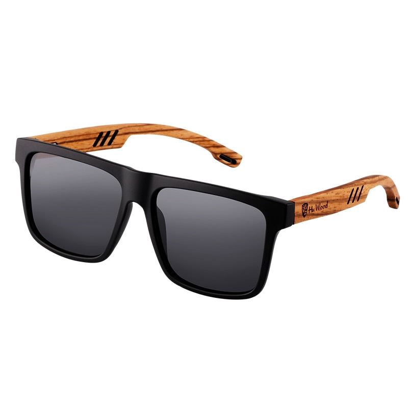 Lunettes de soleil en bois polarisées pour hommes avec design carré