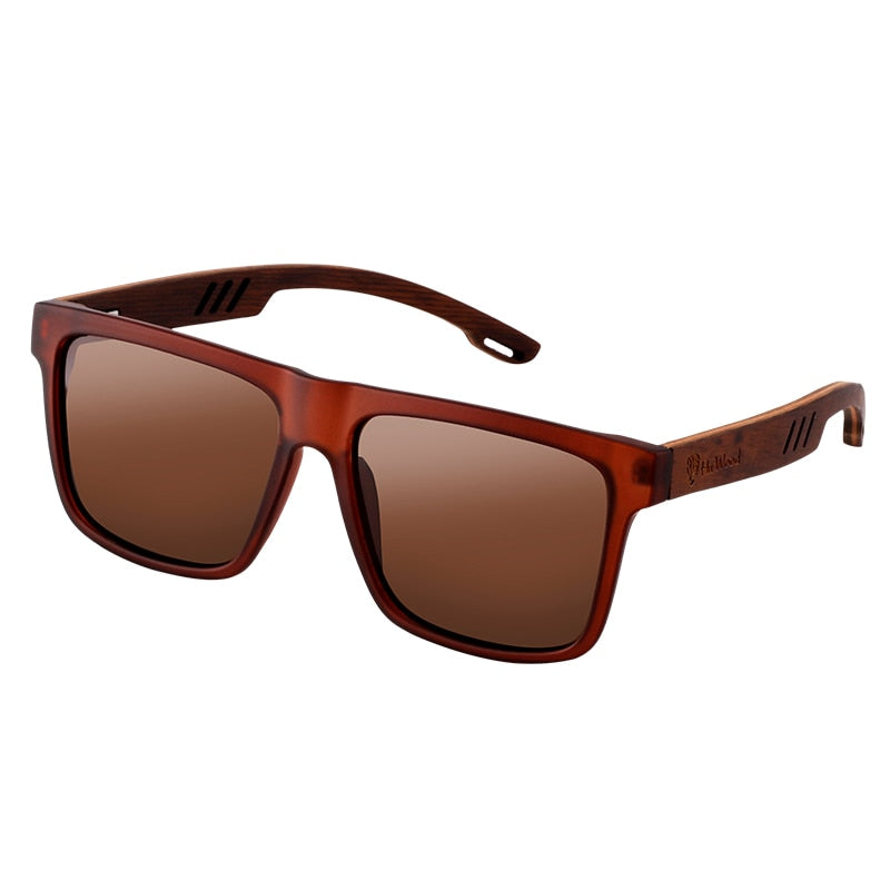 Lunettes de soleil en bois polarisées pour hommes avec design carré